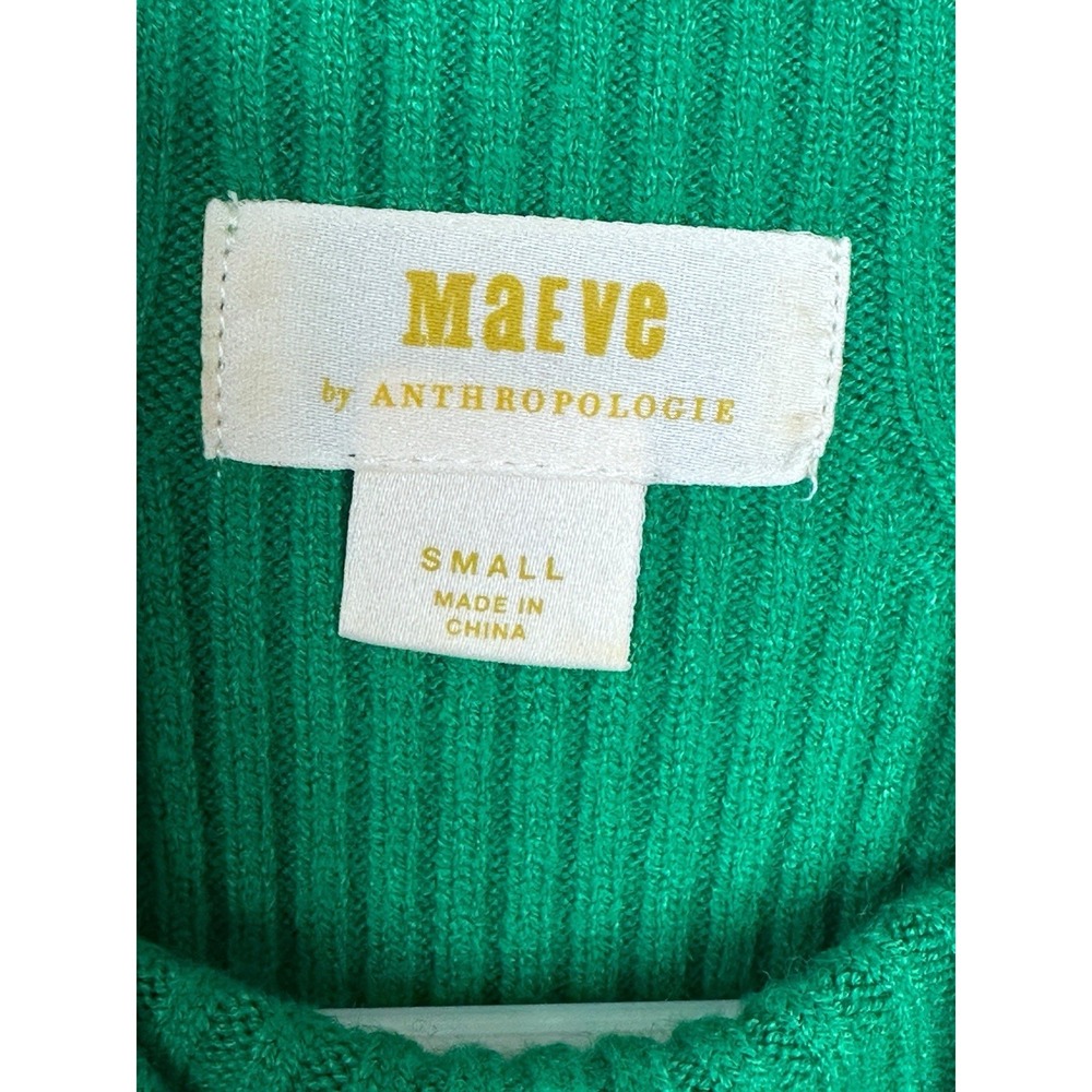 Maeve By Anthropologie Short Sleeve Mock Neck Puff Sleeve Sweater Green Sz SMALL - Picture 3 of 8